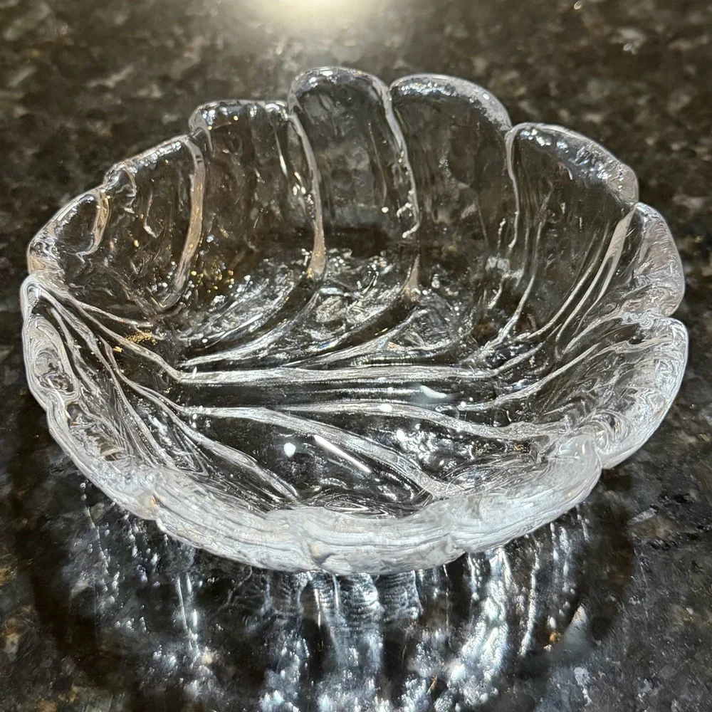 Vintage Orrefors Eden Crystal Cabbage Leaf Bowl | 70s Scandinavian Trinket Dish